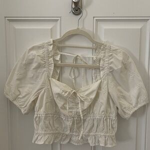 Cropped Eyelet Peasant Blouse